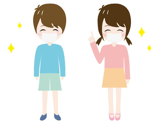 マスクをしている男の子と女の子