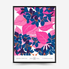 Abstract floral posters template. Modern trendy Matisse minimal style. Pink and blue colors. Hand drawn design for wallpaper, wall decor, print, postcard, cover, template, banner. 