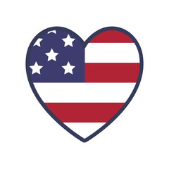 United states of America flag in shape heart. American patriot. USA love. Independence day.