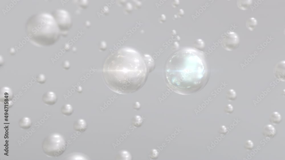 Aufkleber macro shot of various white pearl bubbles in water rising up on light background. super slow motion 