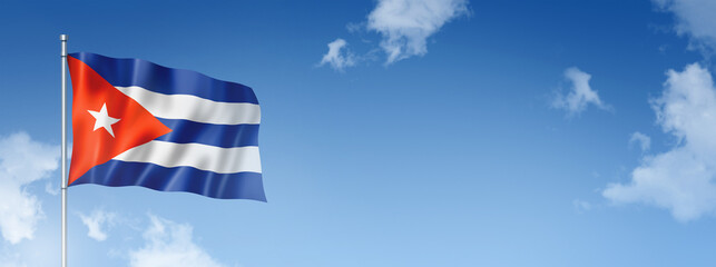 Cuban flag isolated on a blue sky. Horizontal banner