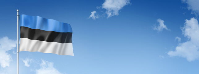 Estonian flag isolated on a blue sky. Horizontal banner
