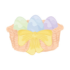 Isolated wooden basket with easter eggs Vector