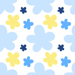 Seamless pattern floral. Print with spring flowers. Minimalist hand drawn flowers with pastel colors. White background. Vector illustration, flat design