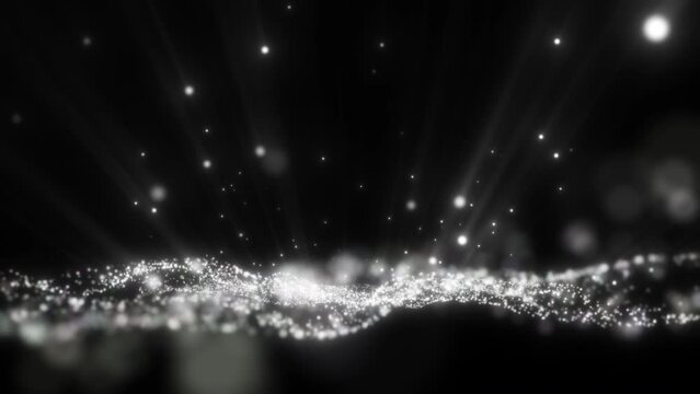 Black and white Glitter light particles and shine light ray beam abstract black isolated background flickering particles with bokeh effect. 3D Rendering.
