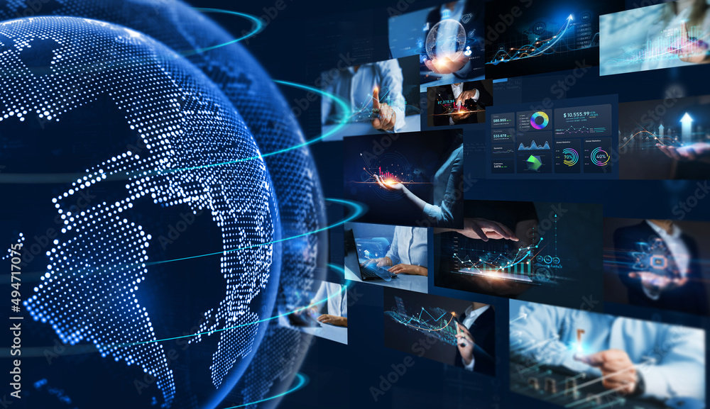 Poster economic business growth on global business network. social networking service. digital marketing an