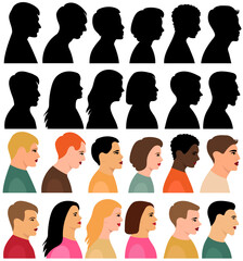 people portrait set, silhouette collection isolated vector