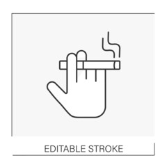  Tobacco line icon. Hand keep cigarette. Smoke. Tobacco production. Smoking concept. Isolated vector illustration. Editable stroke