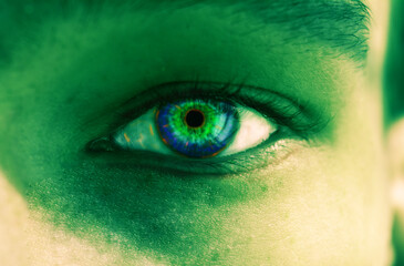 Naklejka premium Fantastical eye in green-blue color. 