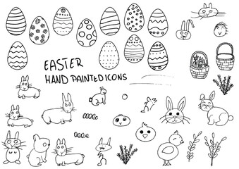 Easter eggs, hand painted doodles, icons.	