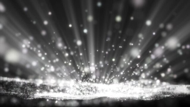 Black and white Glitter light particles and shine light ray beam abstract black isolated background flickering particles with bokeh effect. 3D Rendering.