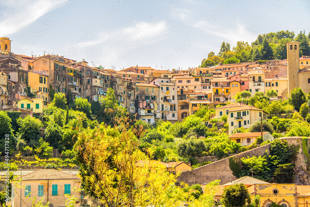 Wall mural Beautiful view of the old town of Ventimiglia Alta in Italy, Liguria. Ligurian Riviera, Province of Imperia