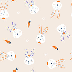 Seamless pattern with cute rabbit. Vector Illustration