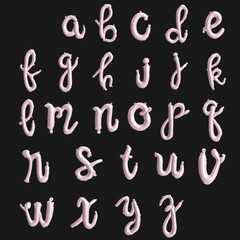 Alphabet handwritten 3d illustration of type 2 pastel rose balloons isolated on black background