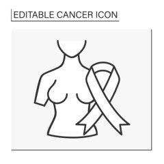  Disease line icon.Breast cancer in women. Malignant tumor inside human internal organ Healthcare concept. Isolated vector illustration. Editable stroke