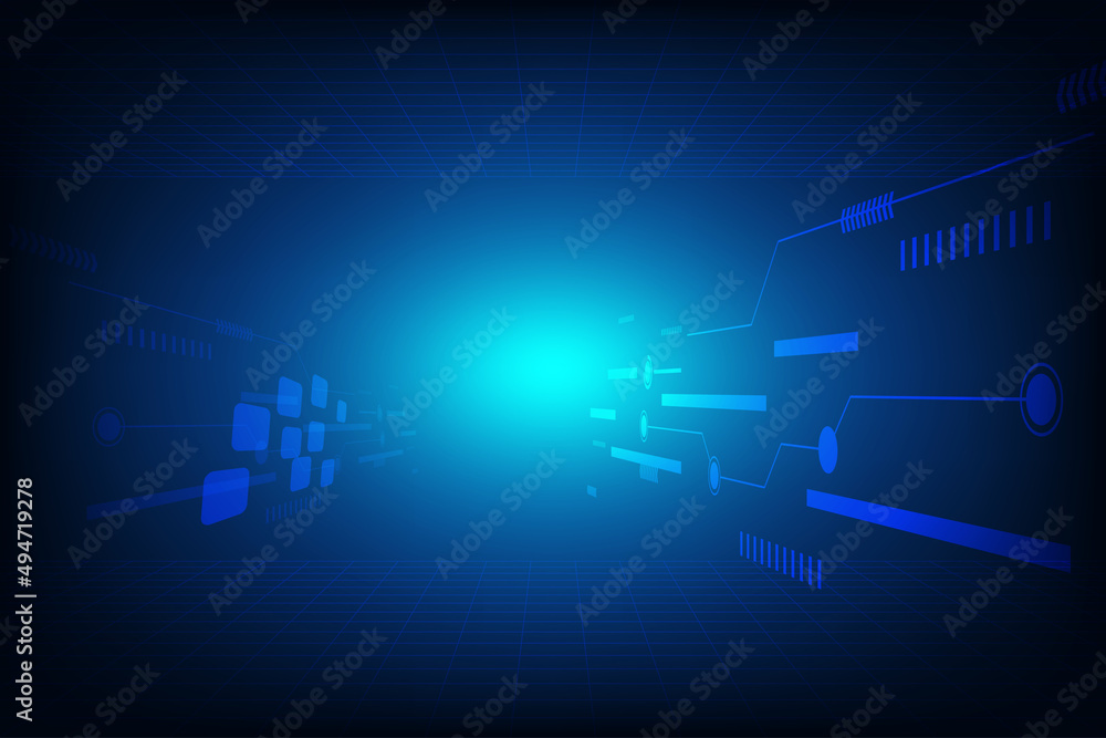 Poster blue cyber technology background in concept of innovation and intelligence structure. data communica