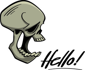 Human skull saying hello, greeting from the grave