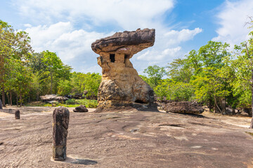 Nang Usa tower, sand stone pillar in Phu Phra Bat historical park, Udon Thani province, Thailand.