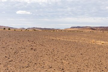 Fototapeta na wymiar Desolate stone desert in Sahara, gravel desert