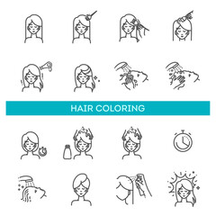Hair coloring and styling process. Vector collection
