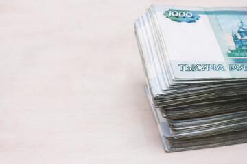 Bundles of bills. russian money 1000 rubles