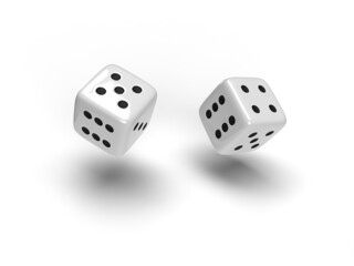 2 dice with black dots on white background 3D effect vector illustration