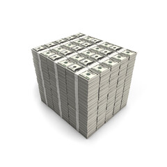 Millions of American dollars - 3D illustration of stacks of hundred dollar bills on white background