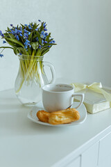 cup of tea with flowers and lemon
