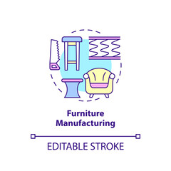 Furniture manufacturing concept icon. Woodworking industry. Business subsector abstract idea thin line illustration. Isolated outline drawing. Editable stroke. Arial, Myriad Pro-Bold fonts used