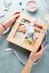 Mix of Easter cookies in the paper box