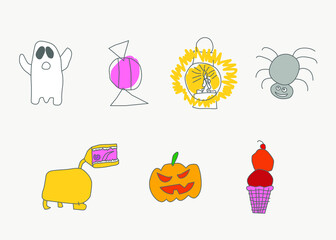 Halloween background for holiday pattern. Child's drawing of a Halloween pumpkin.