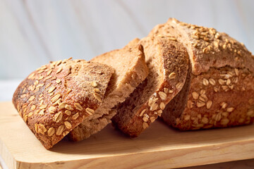 Fresh sourdough rye bread made in slices.