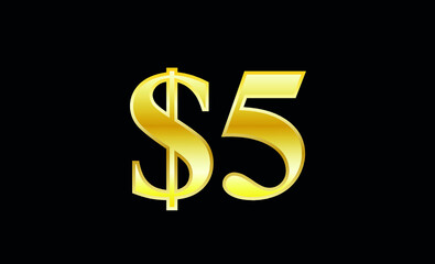 $5 gold dollar. Symbol price and promotional offer. product price tag