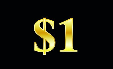 $1 gold dollar. Symbol price and promotional offer. product price tag