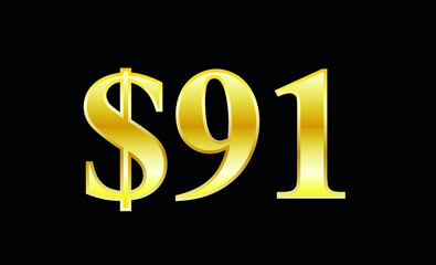 $91 gold dollar. Symbol price and promotional offer. product price tag