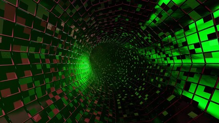 3D Rendering. Flight in abstract sci-fi tunnel. Futuristic motion graphics, high tech background. Time warp portal, lightspeed hyperspace concept. Glowing hi tech texture. Cyberpunk