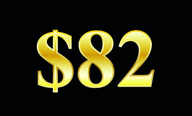 $82 gold dollar. Symbol price and promotional offer. product price tag