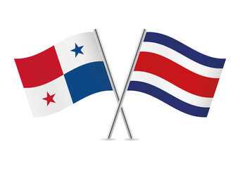 Panama and Costa Rica crossed flags. Panamanian and Costa Rican flags, isolated on white background. Vector icon set. Vector illustration.