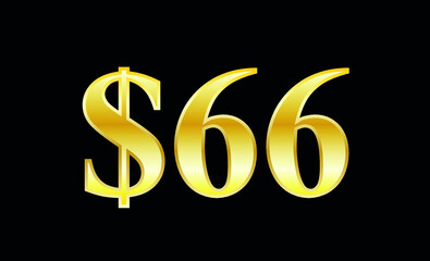 $66 gold dollar. Symbol price and promotional offer. product price tag