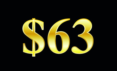 $63 gold dollar. Symbol price and promotional offer. product price tag