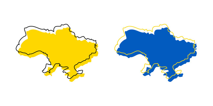 Outline Map Of Ukraine, Stylized Concept. Vector Map With The Flag