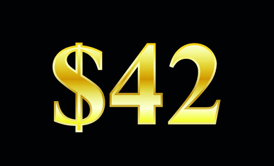 $42 gold dollar. Symbol price and promotional offer. product price tag