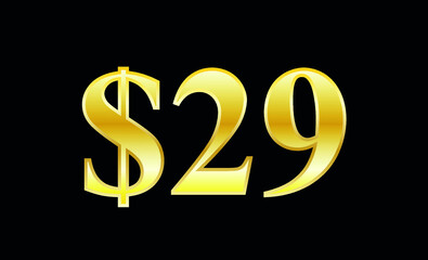 $29 gold dollar. Symbol price and promotional offer. product price tag