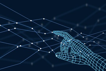 Virtual hand makes a choice on a data touchscreen.