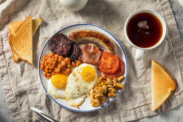 Homemade Full English Breakast with Eggs Sausage
