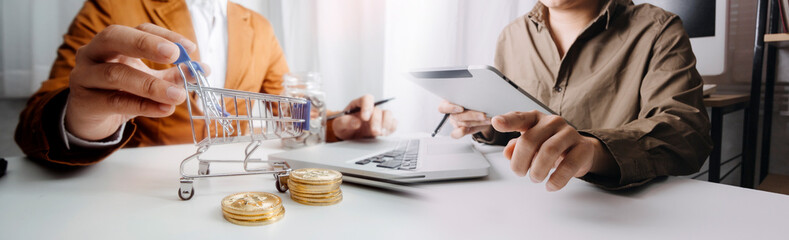 Saving money concept preset by Male hand putting money coin stack growing business