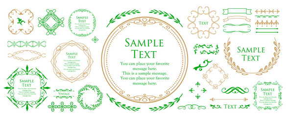 春の植物モチーフのフレームセット。ビンテージフラワー。装飾デザイン。流行りのあしらい