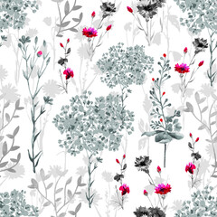 GREY AND RED SHADOW FLORAL SEAMLESS PATTERN IN EDITABLE VECTOR FILE