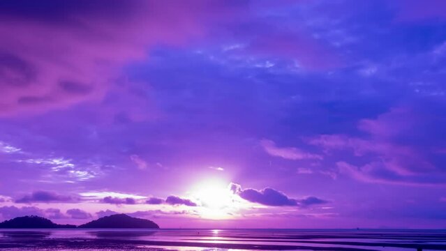 Cyberpunk color trend popular background. Timelapse nature Beautiful motion blur of Light Sunset or sunrise colorful Dramatic majestic scenery Sky with Amazing clouds in sunset sky purple light cloud