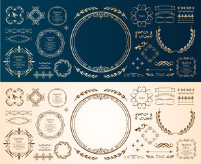 春の植物モチーフのフレームセット。ビンテージフラワー。装飾デザイン。流行りのあしらい